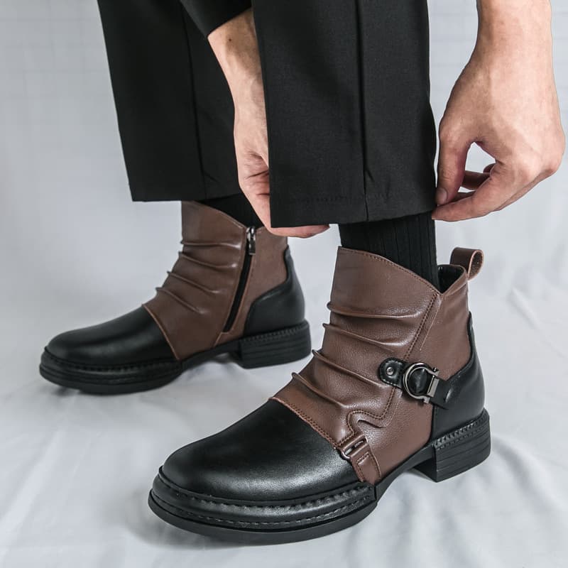 Western American cowboy boots, men's winter short boots, British style high-top leather shoes, British style Martin boots, trendy leather boots