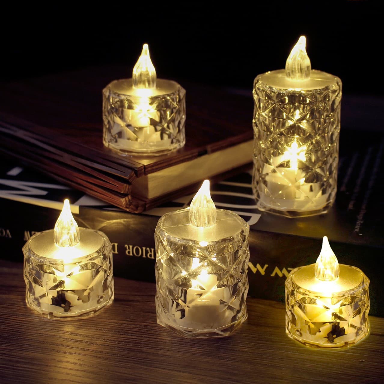 Mini Simulated Transparent Candle Light LED Crystal Electronic Candle 24-Piece Tea Light Christmas Night Light Glowing