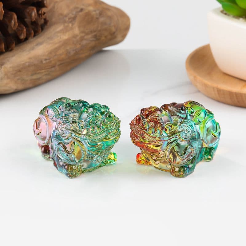 Glazed Pixiu Ornament - Small, Medium, Large Yellow Crystal Pixiu Craft Decoration, Wealth Pixiu Office Desk Decor