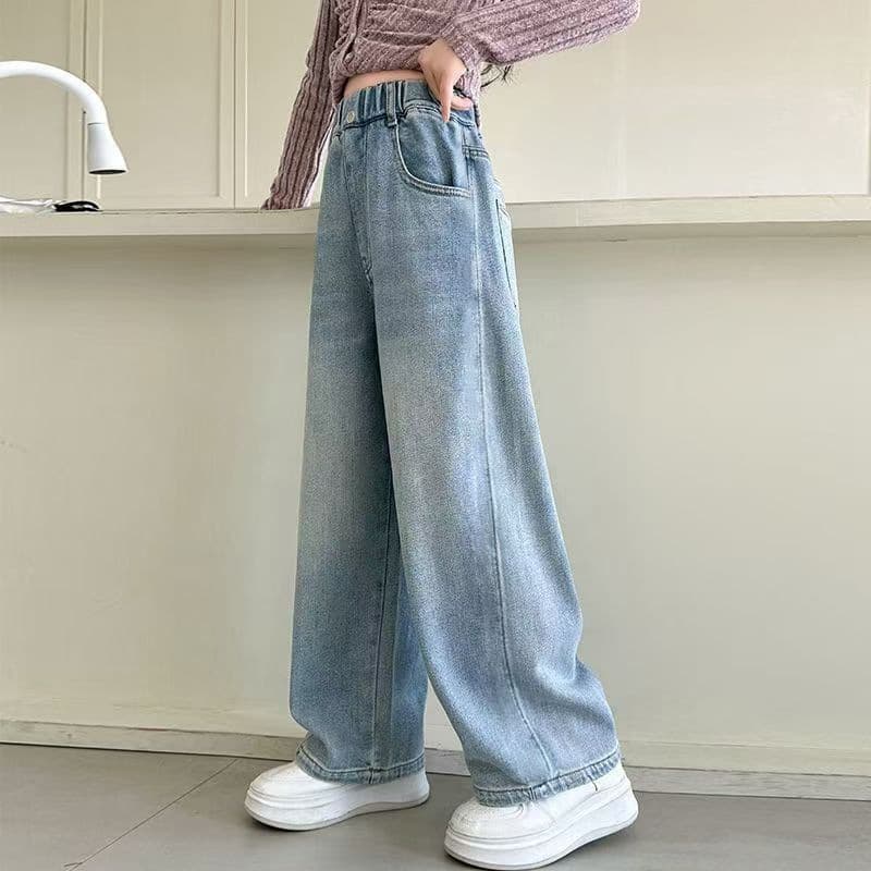 Girls' wide-leg pants, spring and autumn, versatile children's pants, baby casual jeans, modern style, loose pants for older children