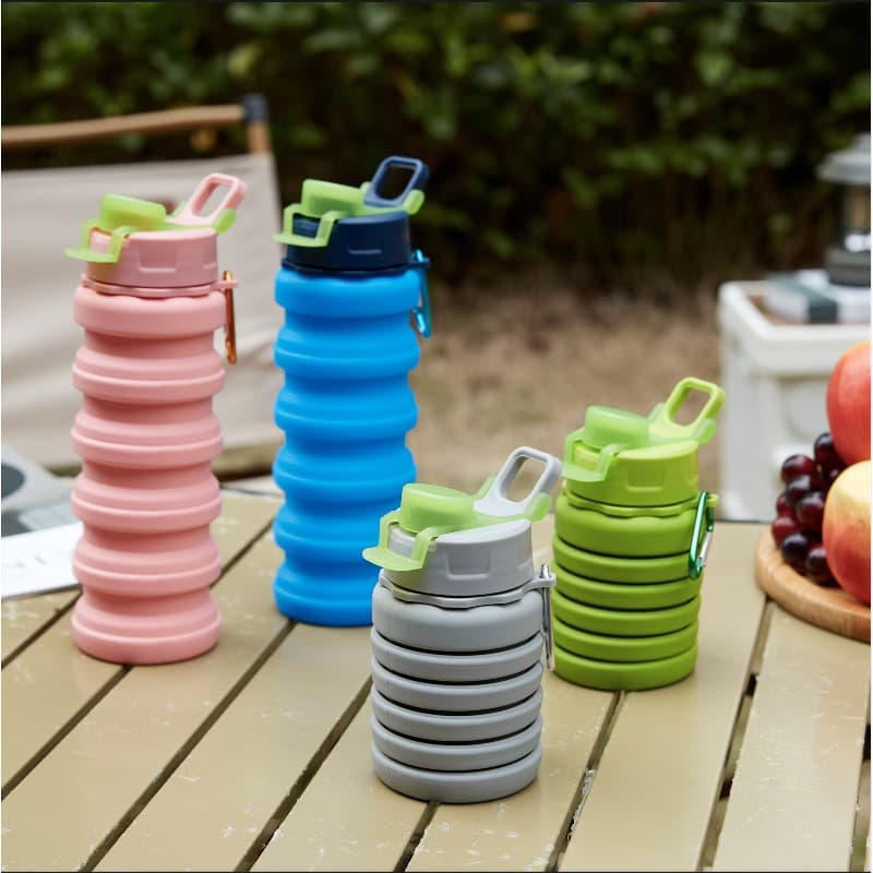 Cross-border Hot Selling Silicone Outdoor Sports Water Bottle Portable Foldable Fish Mouth Lid 500ml Expandable Cup