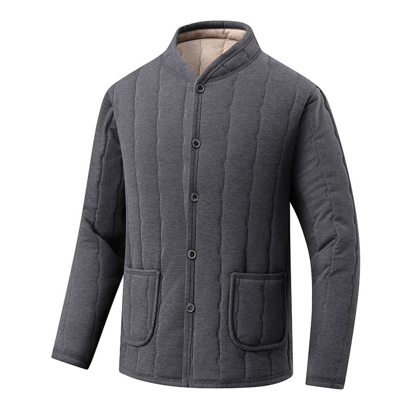 Winter New Style Stand Collar Thickened Cotton Jacket for Middle-Aged and Elderly Men, Loose Warm 3D Patch Pocket Solid Color Cotton Coat Grandpa Outfit
