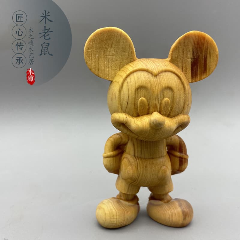 Taihang Thuja wood carving cartoon handle pieces cartoon Mickey Mouse ornaments zodiac mouse cute gifts and crafts