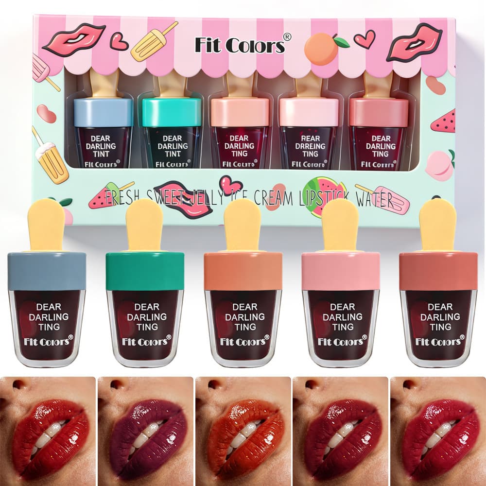 Cross-border FIT COLORS Ice Cream Lip Gloss Lip Tint Matte Long-lasting Non-stick Cup Fade-proof Lip Color Cosmetics