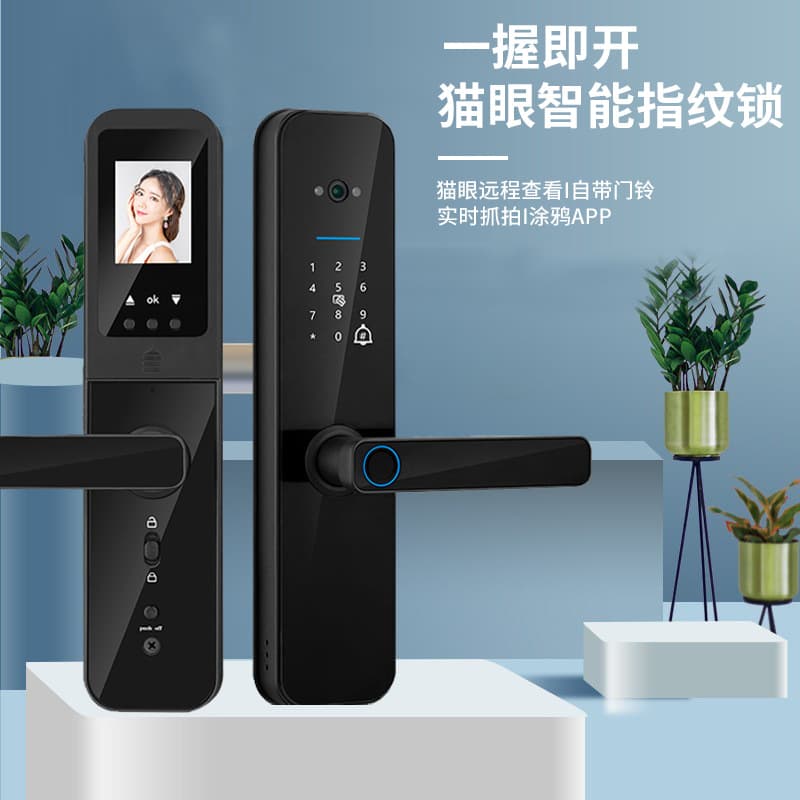 3D Peephole Camera Monitoring Tuya Smart Electronic Door Lock Fingerprint Password Lock for Apartment Hotel Home Wooden Door