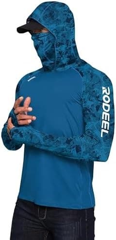 Rodeel Men's UPF 50+ High-Performance Fishing Hoodie, Long Sleeve Sun Protection Sports Quick-Dry Breathable T-Shirt