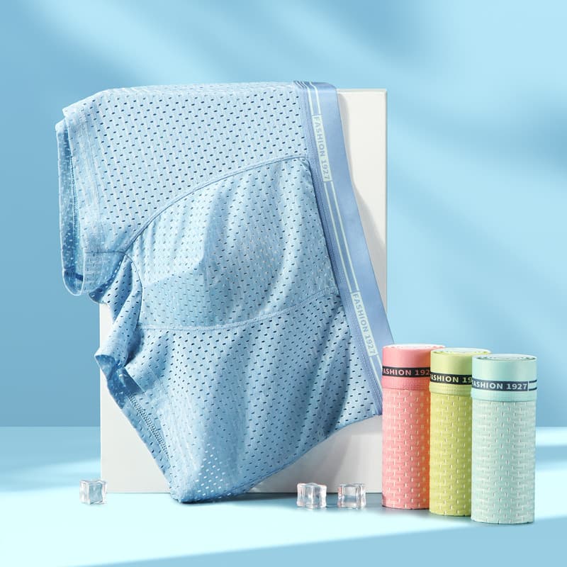 Summer Men's Underwear Mesh Ice Silk Breathable Antibacterial Briefs Four-Corner Shorts Knitted Polyester Seamless Underwear