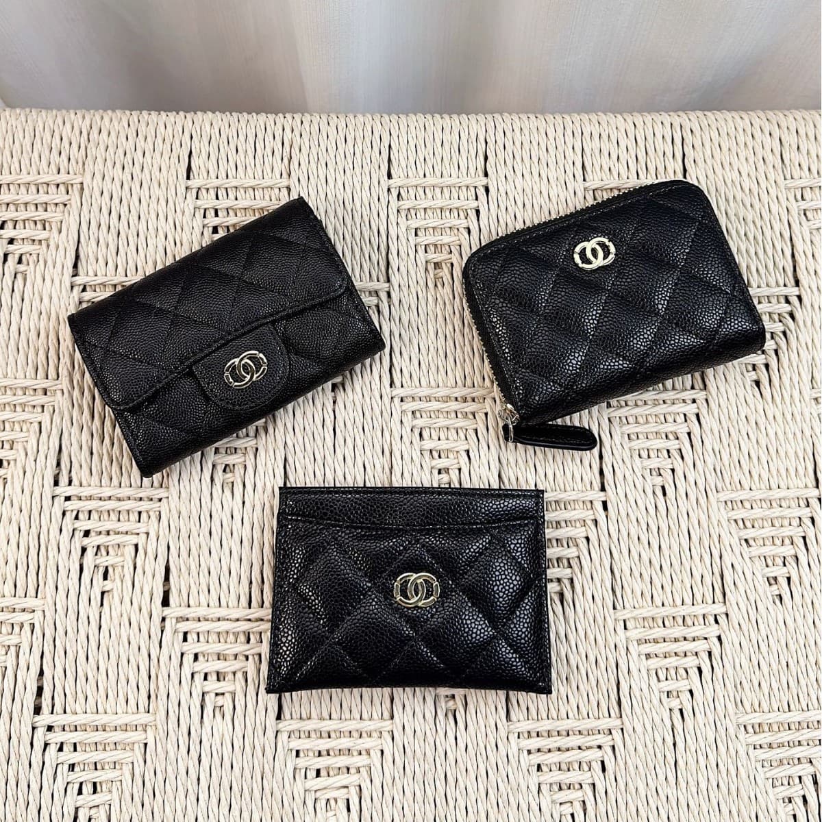 New Style Chanel-style CF Card Holder Mini Wallet for Women, Genuine Leather Diamond Quilted Short Wallet, Caviar Cowhide Card Case Wallet