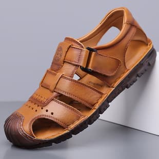 Amazon Cross-Border Men's Summer Genuine Leather Sandals Casual Cowhide Soft Sole Beach Shoes 6973