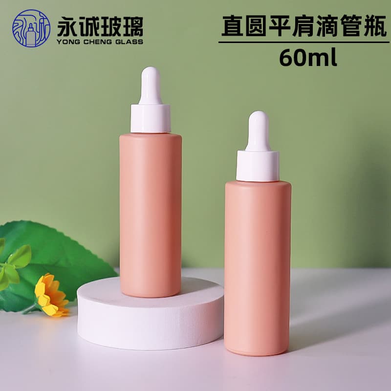 In Stock 60ml Essential Oil Refill Bottle Flat Shoulder Dropper Bottle Rubber Dropper Serum Bottle Pink Glass Essential Oil Bottle