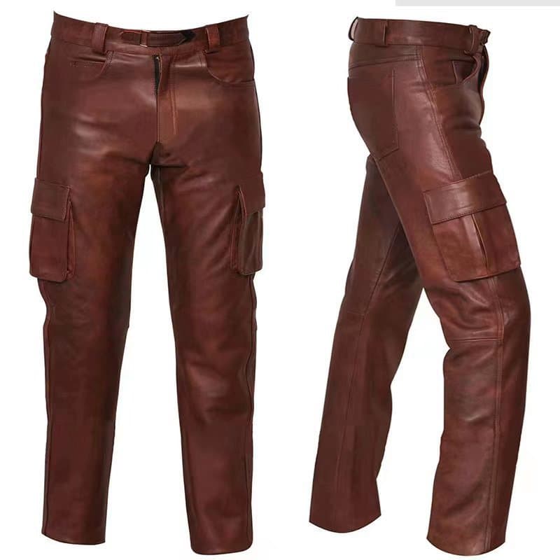 2023 Cross-border New Product Hot Seller Wish Amazon Hot Sale European and American Solid Color Men's PU Leather Casual Leather Pants