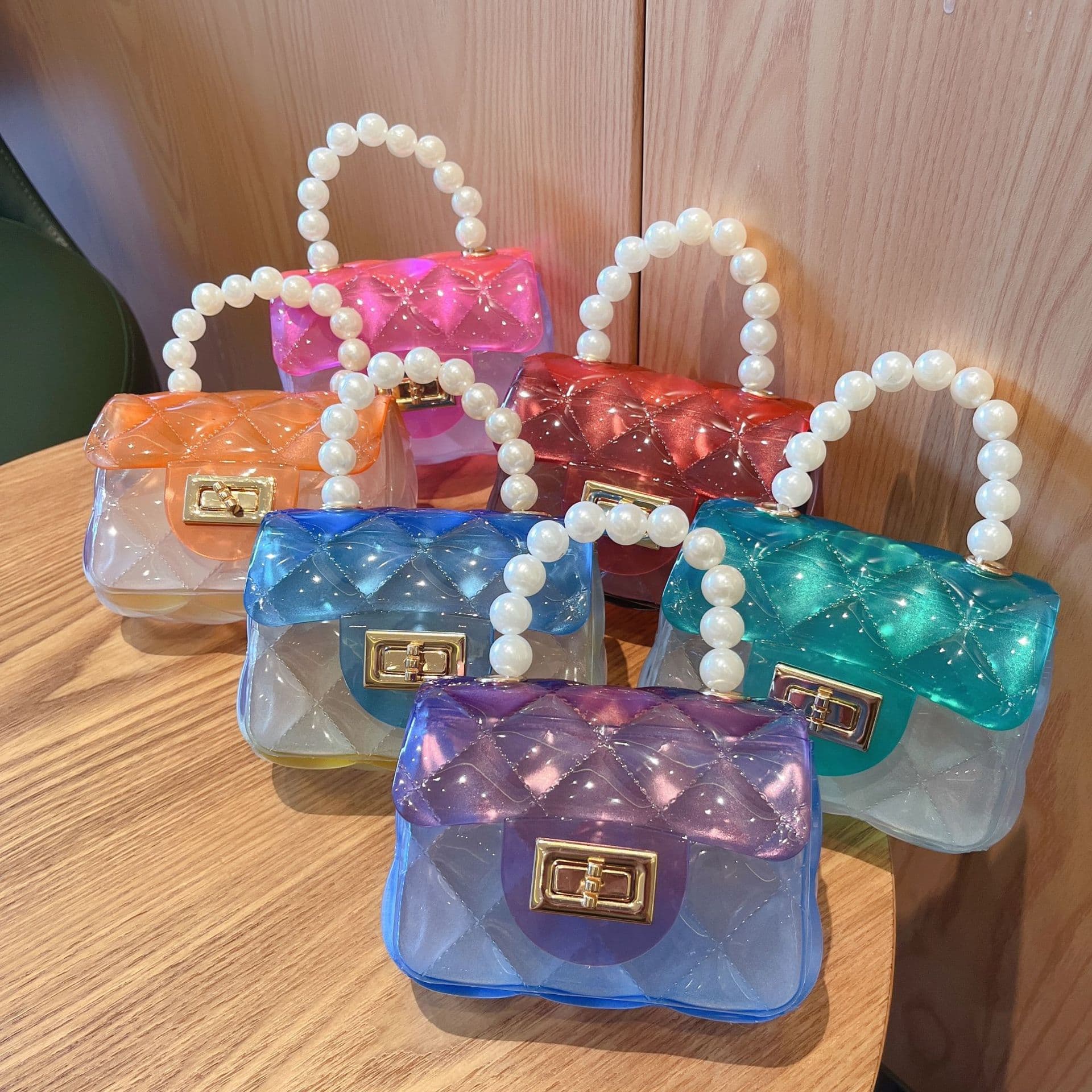 2025 Summer New Transparent PVC Jelly Bag Mini Pearl Handheld Small Square Bag Shoulder Crossbody Bag for Women