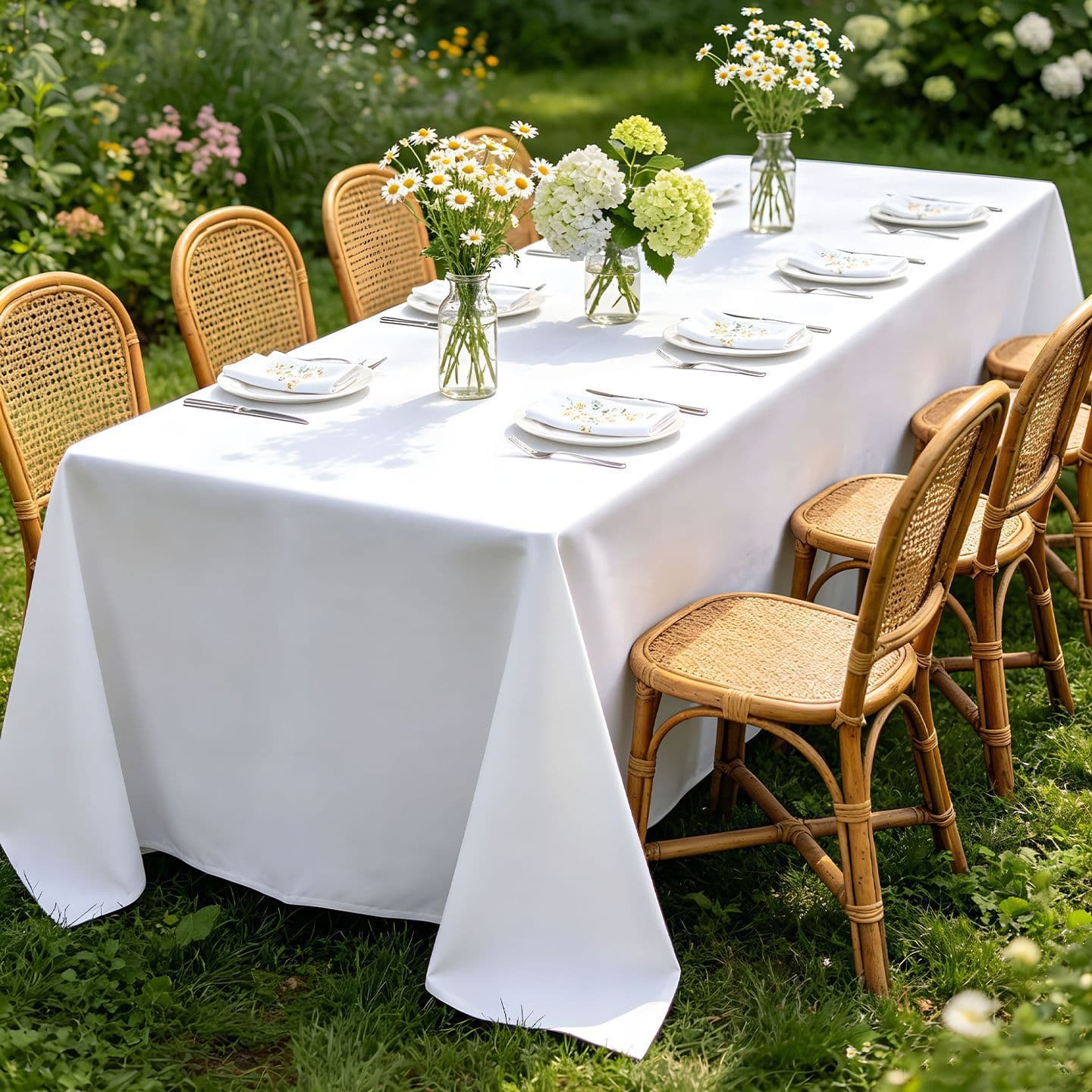 2026 New White Tablecloth, Waterproof and Stain-Resistant, Outdoor Light Luxury High-End Atmosphere Dining Table and Coffee Table Cloth