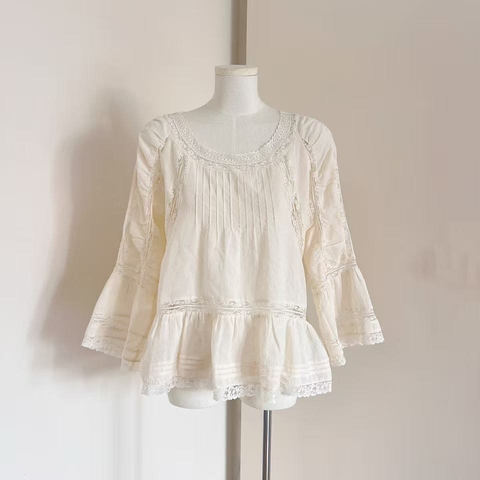Cotton French Lace Shirt Women's Summer Gentle Short Top