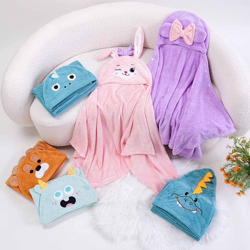 Children's Bath Towel Hooded Cape Quick-Dry Baby Hooded Bathrobe Cartoon Baby Bath Absorbent Towel Wrap