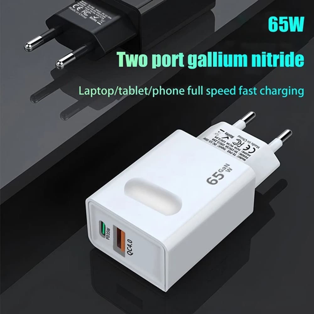 New Fast Charger 65W GaN, EU/US Plug, Mobile Phone Charger GaN Travel Charger PD 35W, Factory Wholesale