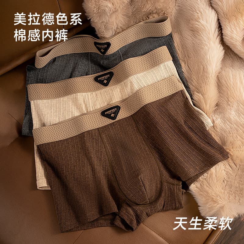 Men's Boxer Briefs Combed Cotton 7A Antibacterial Crotch Autumn Winter Comfortable Mid-Rise Maillard Color Series Textured Boxers
