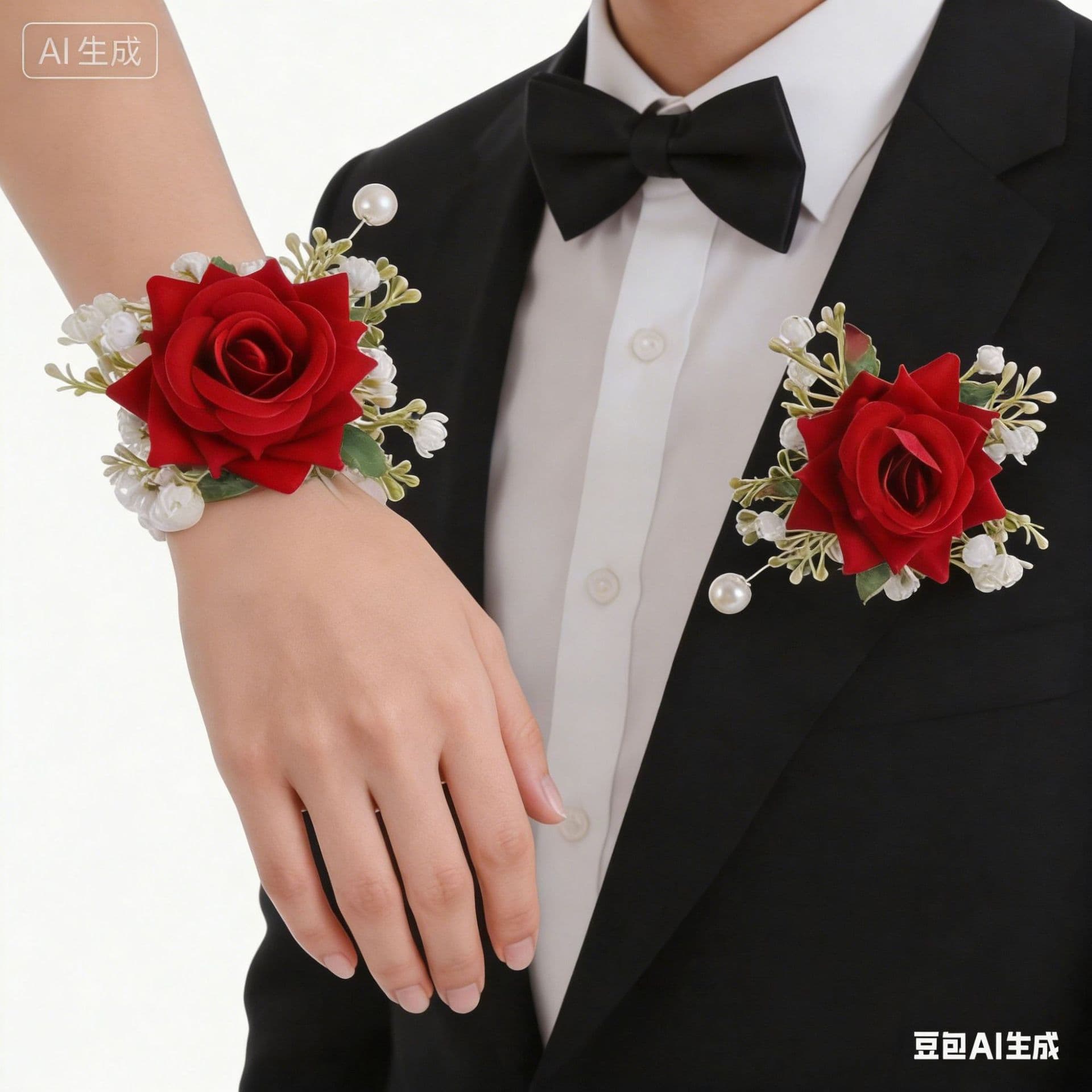 Amazon Cross-border New Rose Wrist Corsage Boutonniere Bridesmaid Party Decoration Flower Forest Style Wrist Corsage Boutonniere
