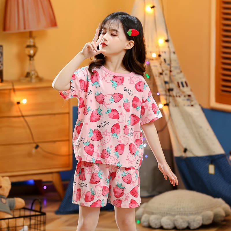 Children's Summer Short Sleeve Set Home Sleepwear Pure Cotton Thin Air Conditioning Wear Princess Girl Baby