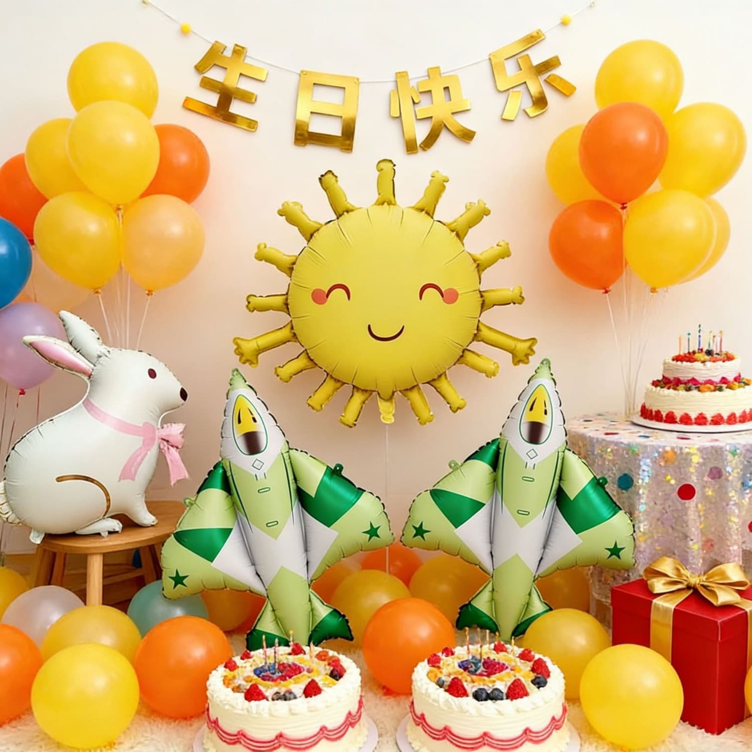 Birthday Background Wall Decoration Balloons Matte Sun and Airplane Theme Party Setup Camping Decorative Balloons