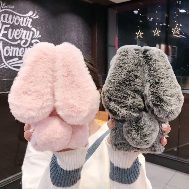 Warm Plush Rabbit Ears Phone Case for Apple iPhone 17, iPhone 14 Pro, iPhone 16 Pro Max, iPhone 15/7 Plus