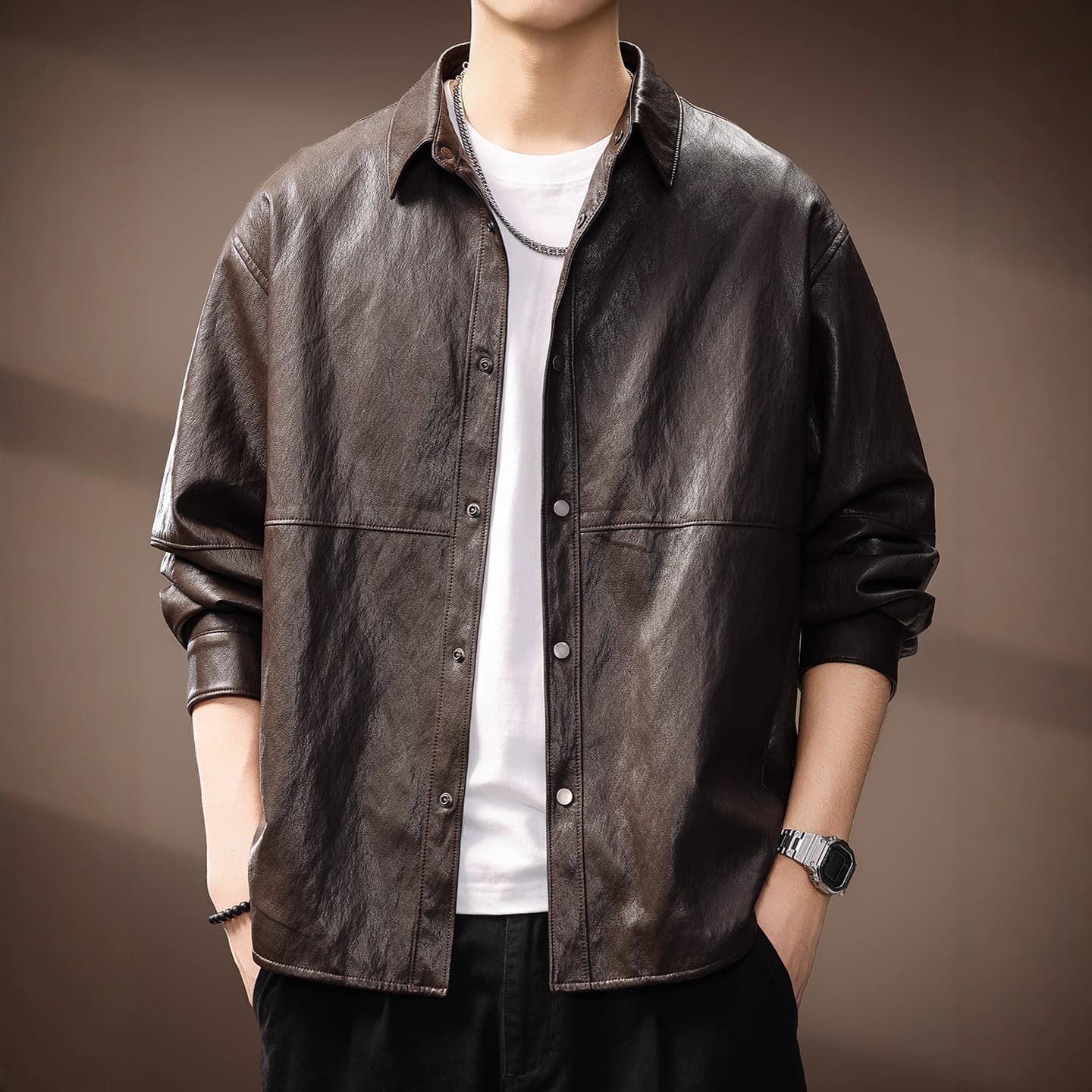 High-end American retro heavy-duty washed PU leather jacket for men, cool and stylish workwear, autumn outdoor motorcycle jacket.