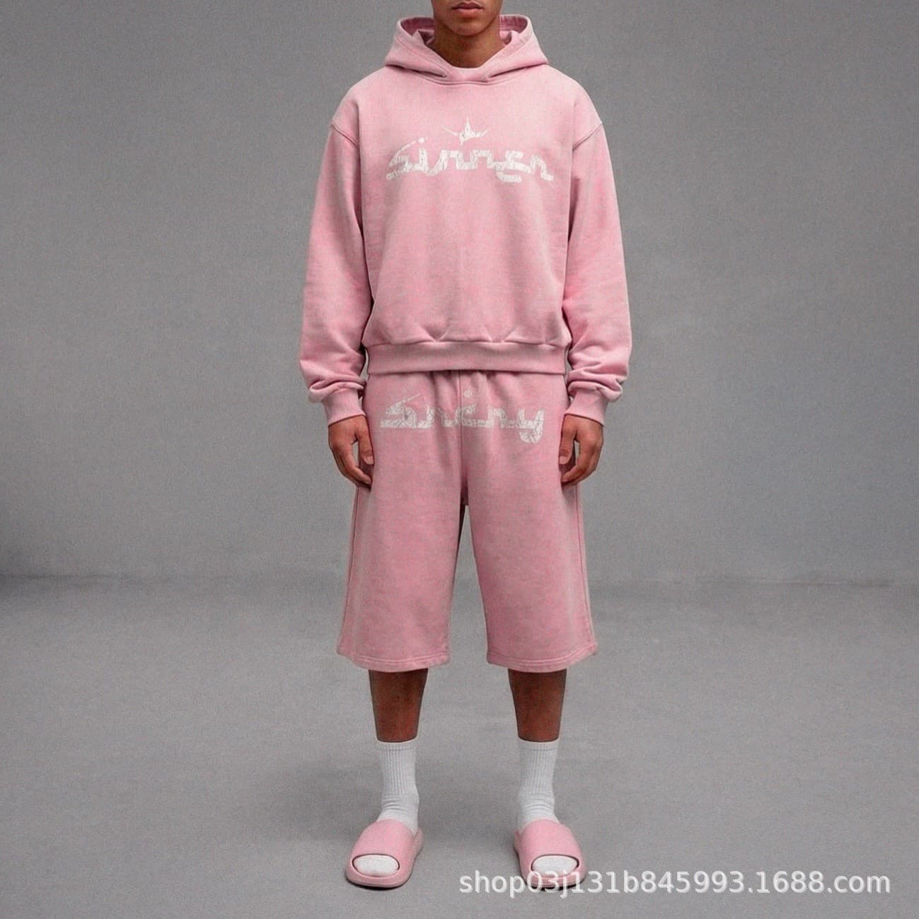 European and American foreign trade cross-border long-sleeved pullover hoodie printing y2k loose sweatshirt stretch shorts suit five-quarter pants