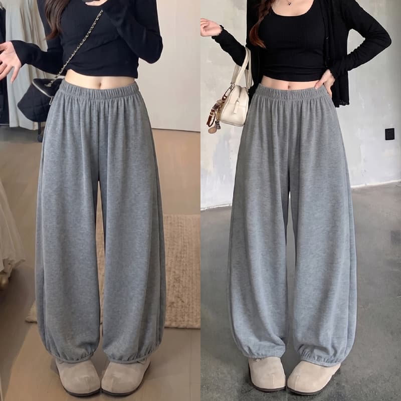 Light Gray Casual Wide-Leg Pants for Women, Spring/Fall 2026 New Arrival, High-Waist Loose Relaxed Fit with Draping Silhouette