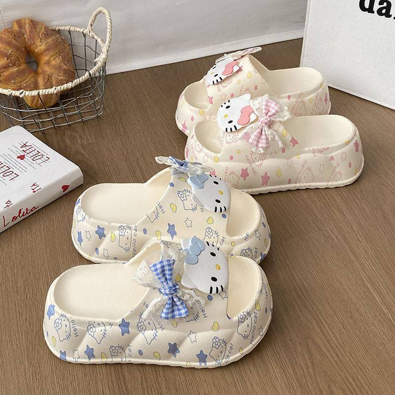 2026 New Sweet Thick Sole Height-Increasing Slippers for Women, Indoor Home Anti-Slip Anti-Odor Cute Cat Summer Slippers