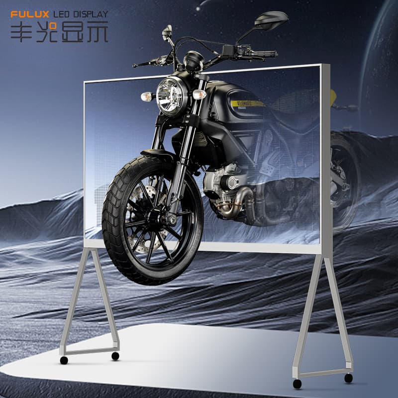Transparent Floor-Standing Movable Horizontal 88-inch LED Advertising Screen Information Release Display, Holographic Invisible Perforated Mesh Screen