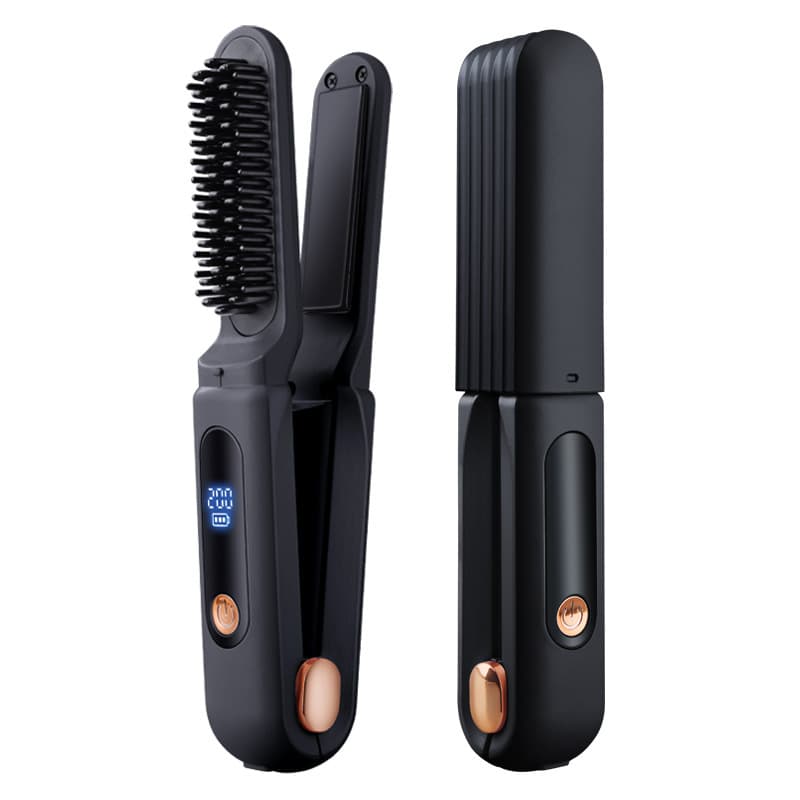 Travel Charging Straightening Comb Portable Negative Ion Non-Damaging Hair Straightener Wireless Anti-Scald Straightening and Curling 2-in-1 Hair Styler