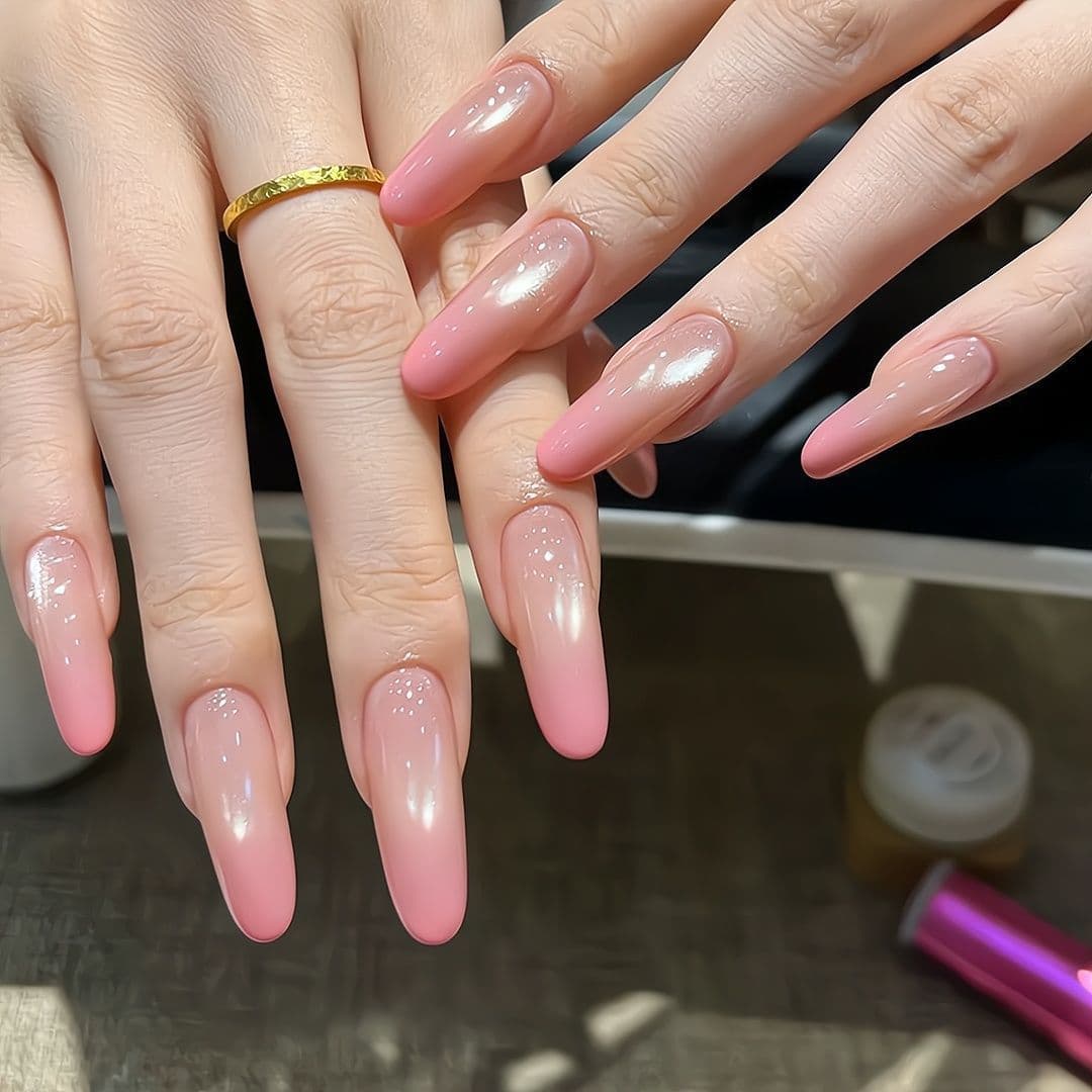 Peach Pink Xiaohongshu Viral Ins Summer Gradient Girly Medium-Long Nude Elegant Press-On Nails