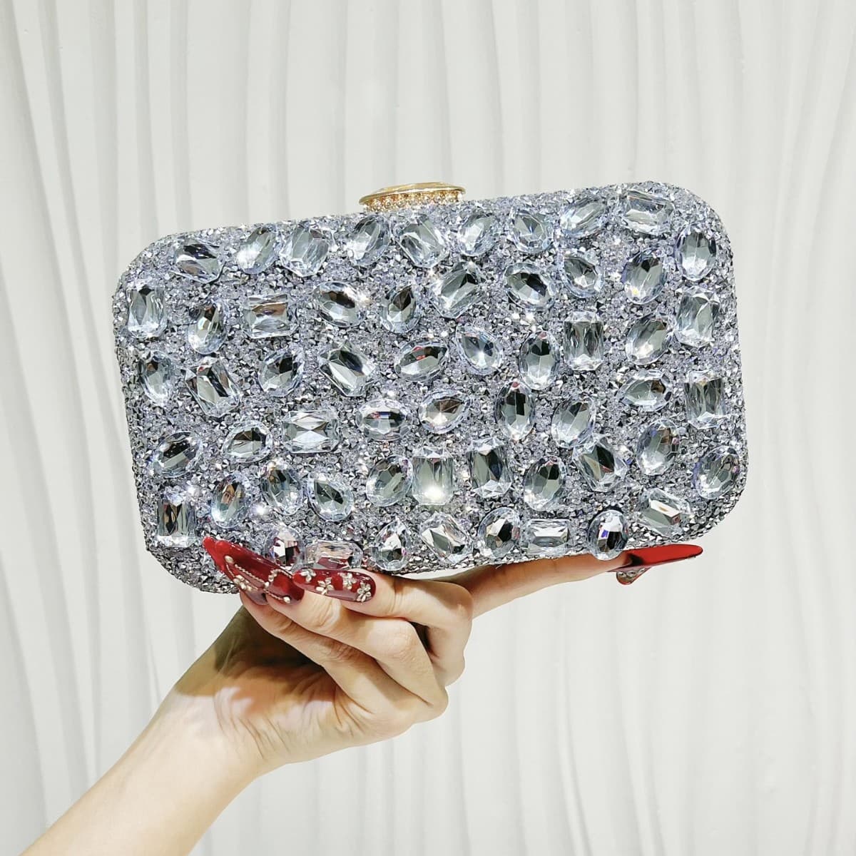 Fashion new high-end fashion flashing rhinestone evening bag clutch bag light luxury box bag crossbody bag