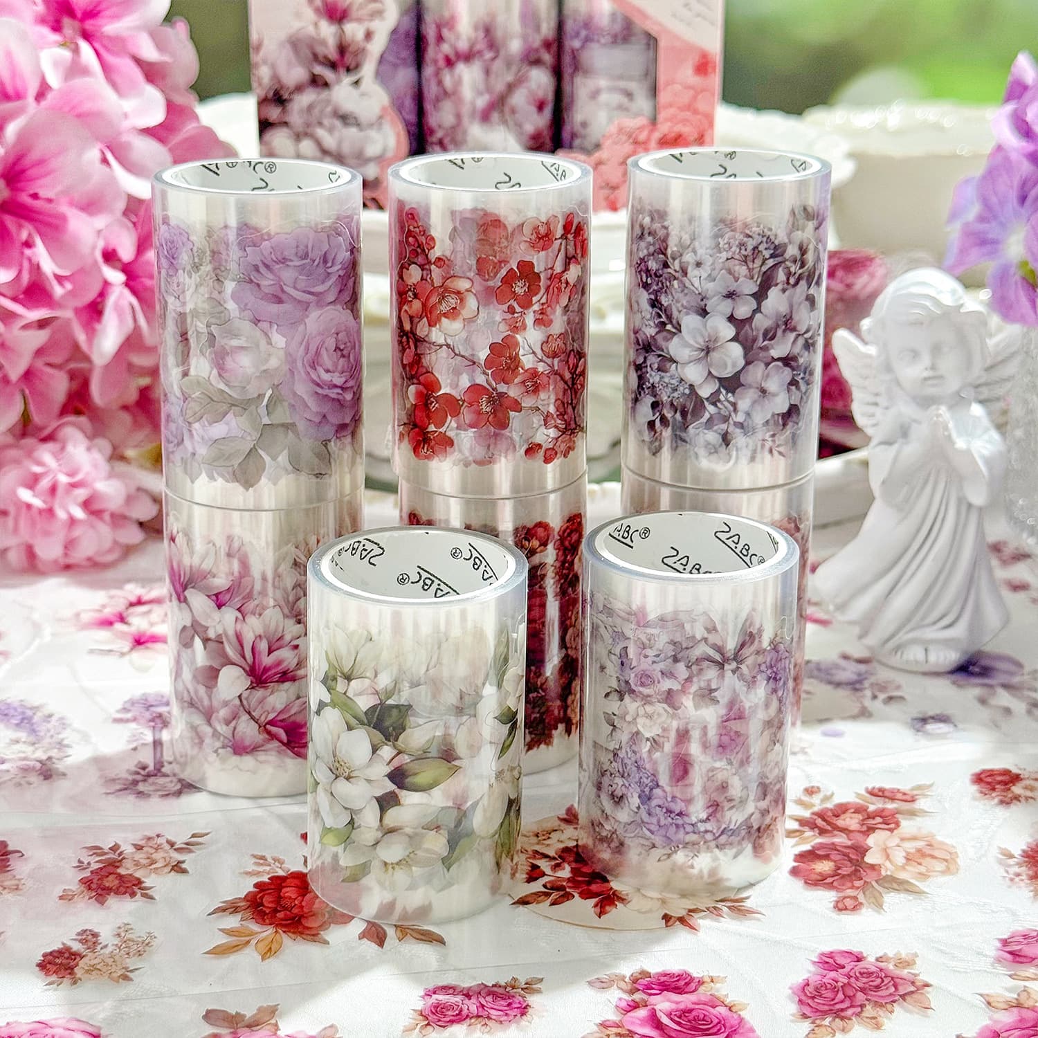 Shiyinhua Transparent Waterproof PET Tape Set DIY Journal Scrapbook Vintage Floral Decals