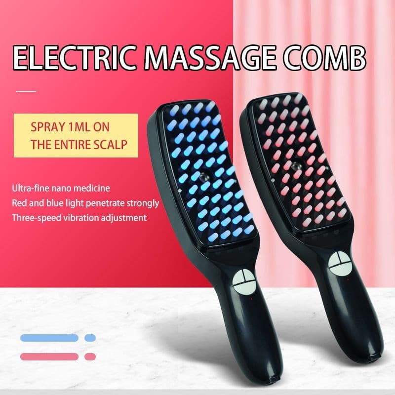 New Head Care Red and Blue Light Electric Massage Comb, Roller Ball Hair Growth Serum Applicator Comb, Minoxidil Scalp Massage Spray