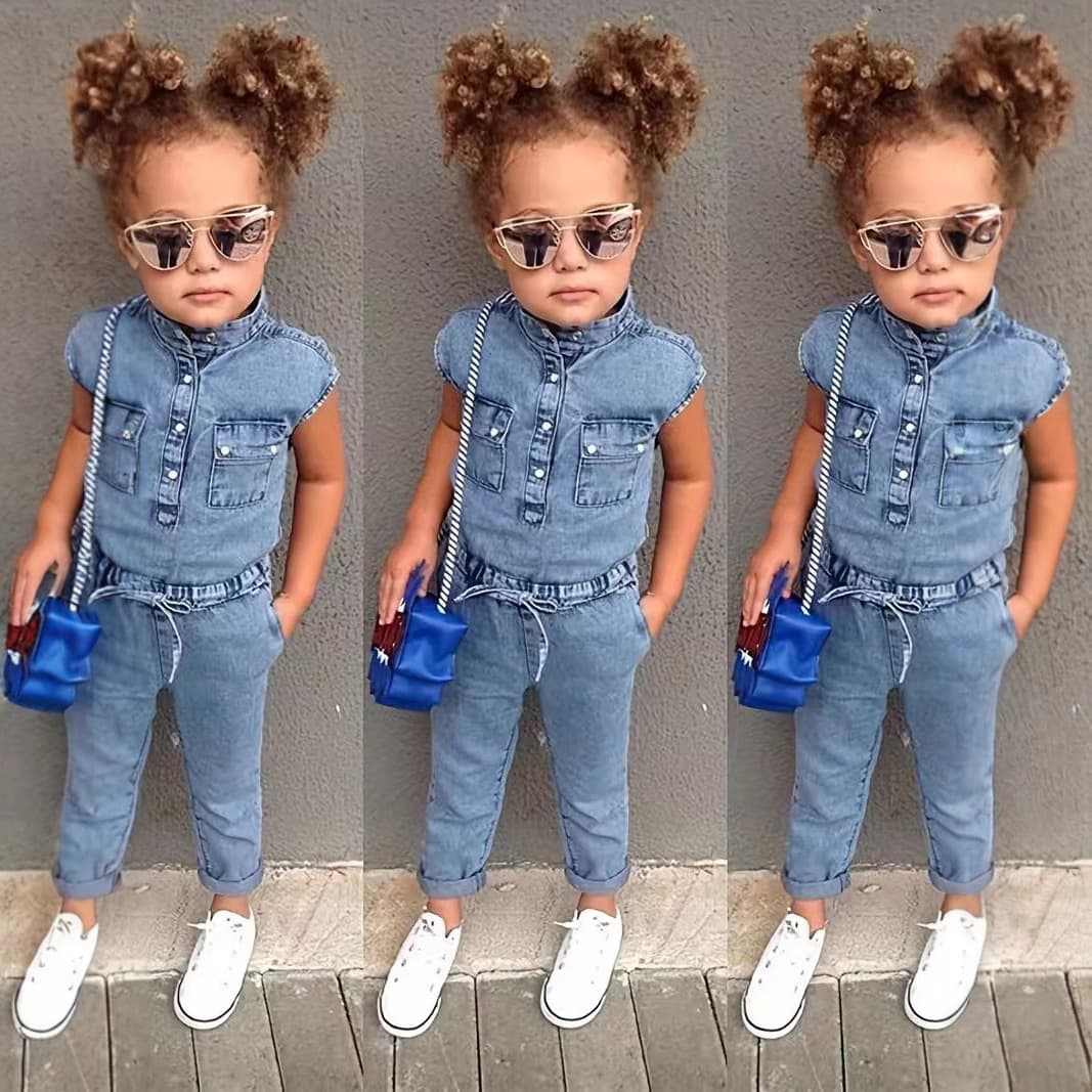 Cross-border Baby Girl Denim Outfit European and American Fashion Toddler Denim Romper Stand Collar Kids Denim Jumpsuit