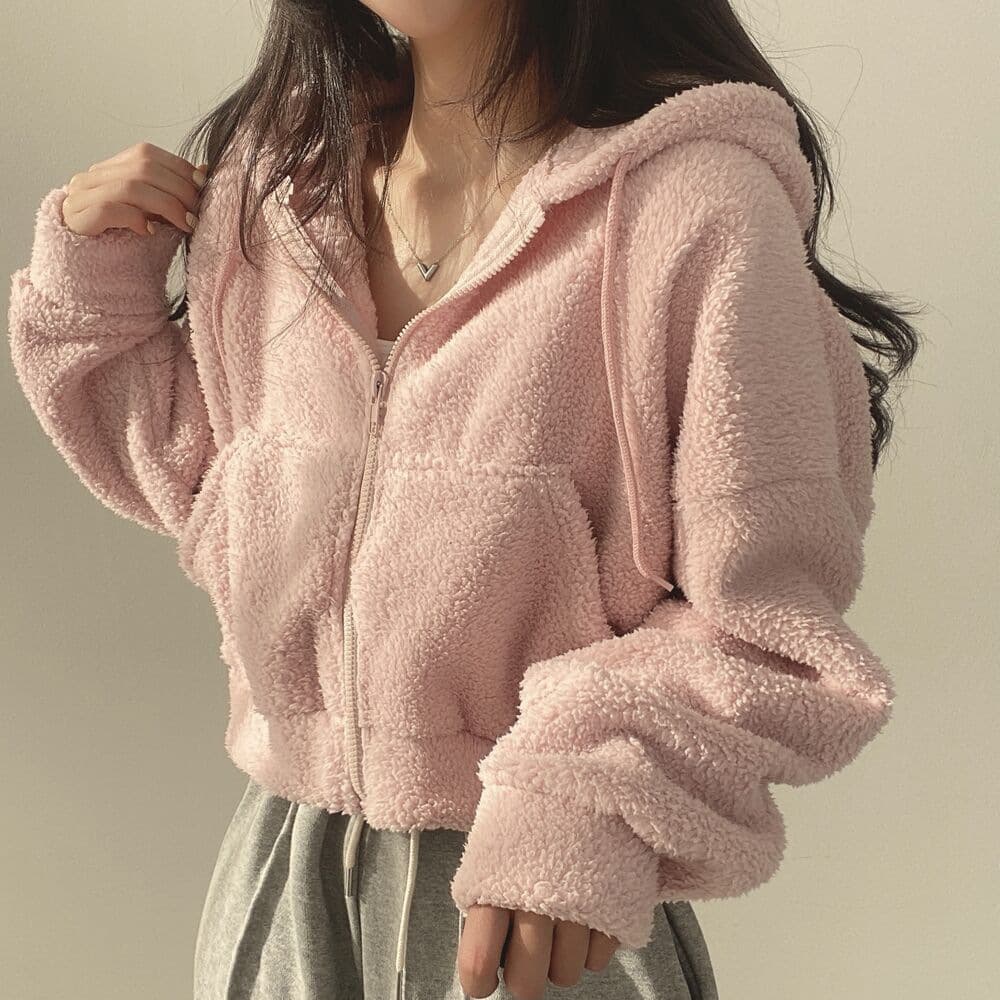 Shearling Hoodie Women's 2025 Autumn/Winter Clothing Thick Warm Fuzzy Jacket Short Zipper Hooded Coat Women Trendy
