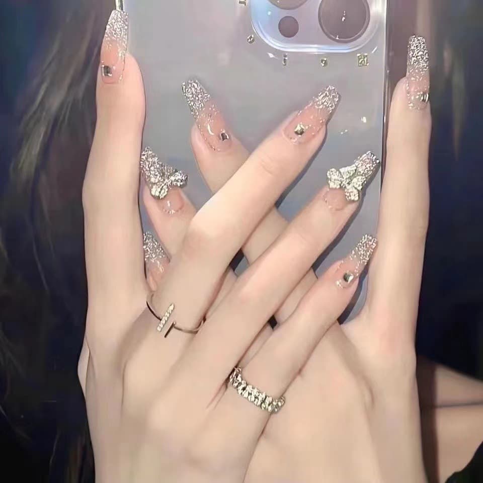 Wearable Nail Tips, Whitening Medium-Long False Nails, Detachable, Viral Trendy Nail Stickers