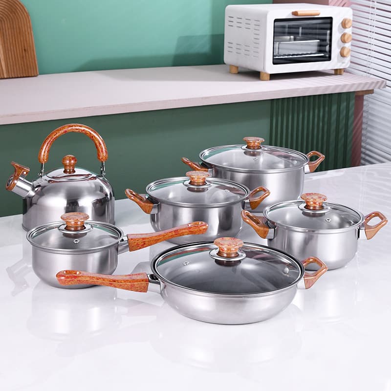 Cross-border Stock Stainless Steel Pot Set 10-Piece 12-Piece Milk Pot Soup Pot Kettle Frying Pan Gift Set