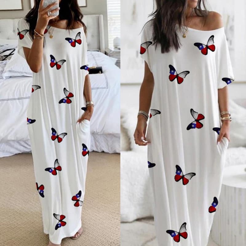 Elegant long-sleeved dress Elegant loose casual short-sleeved long dress for women