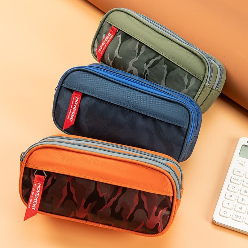Cross-border Stock Drop Shipping Camouflage Double-Layer Pencil Case for Middle and High School Students, Stationery Bag, Pencil Organizer