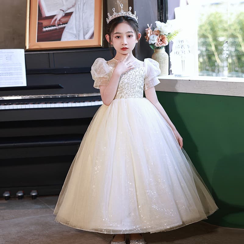 Children's dress princess dress 2026 girls champagne sequin birthday mesh tutu skirt host piano performance costume
