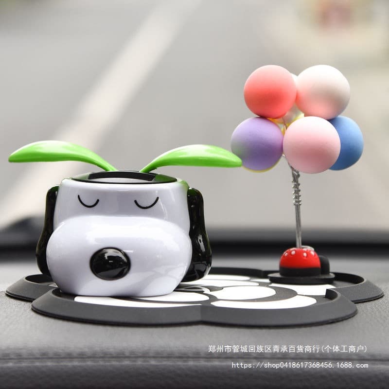 Car Decoration Solar Swinging Apple Flower Snoopy Dog Car Ornament Interior Sunflower Decoration