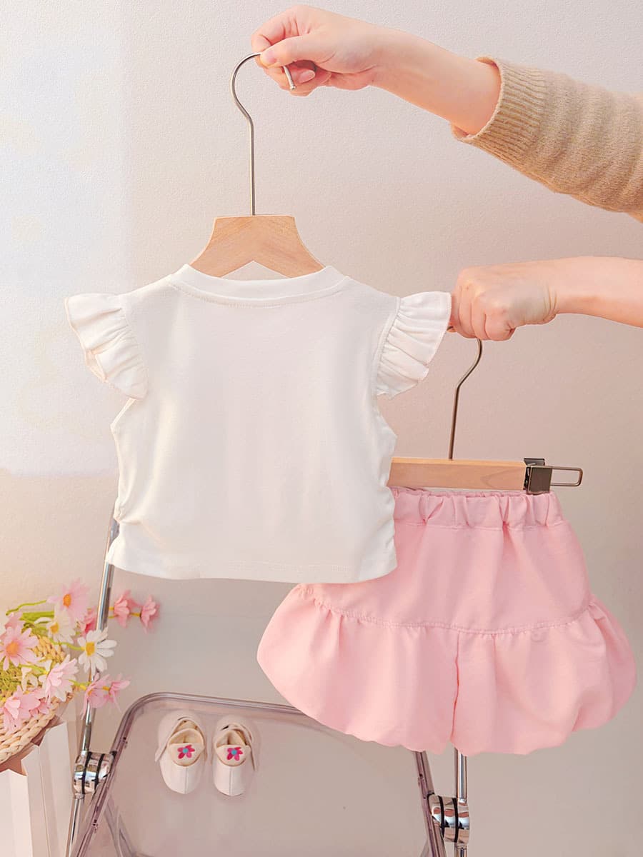 Girls Summer Set 2026 New Korean Style Toddler Cotton Short Sleeve and Pants Two-Piece Kids Clothing Set