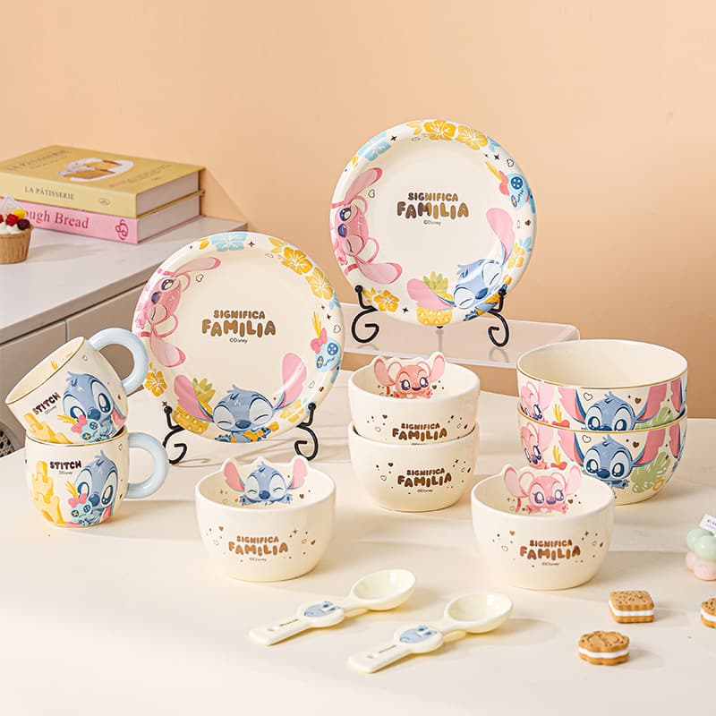 Luxury Series Stitch Ceramic Dinnerware Set - 4-Piece Bowl & Plate Set with Mug, High-Gloss Home Use