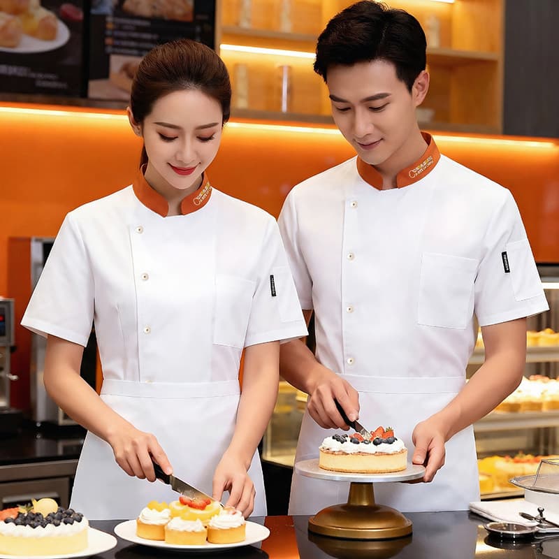 Pure white chef short-sleeved workwear solid color hotel restaurant summer breathable short-sleeved kitchen executive short-sleeved T-shirt