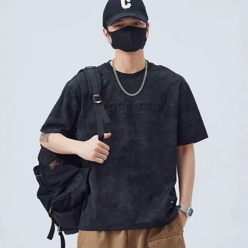 Summer New Short Sleeve T-Shirt Men Fashion Trendy Embossed Letter 3D Tie-Dye Loose Fit Top Big Size Tee