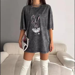 Independent Station Foreign Trade Washed Short Sleeve Printed T-Shirt Summer Casual Couple Loose Half Sleeve Top Cross-Border Wholesale