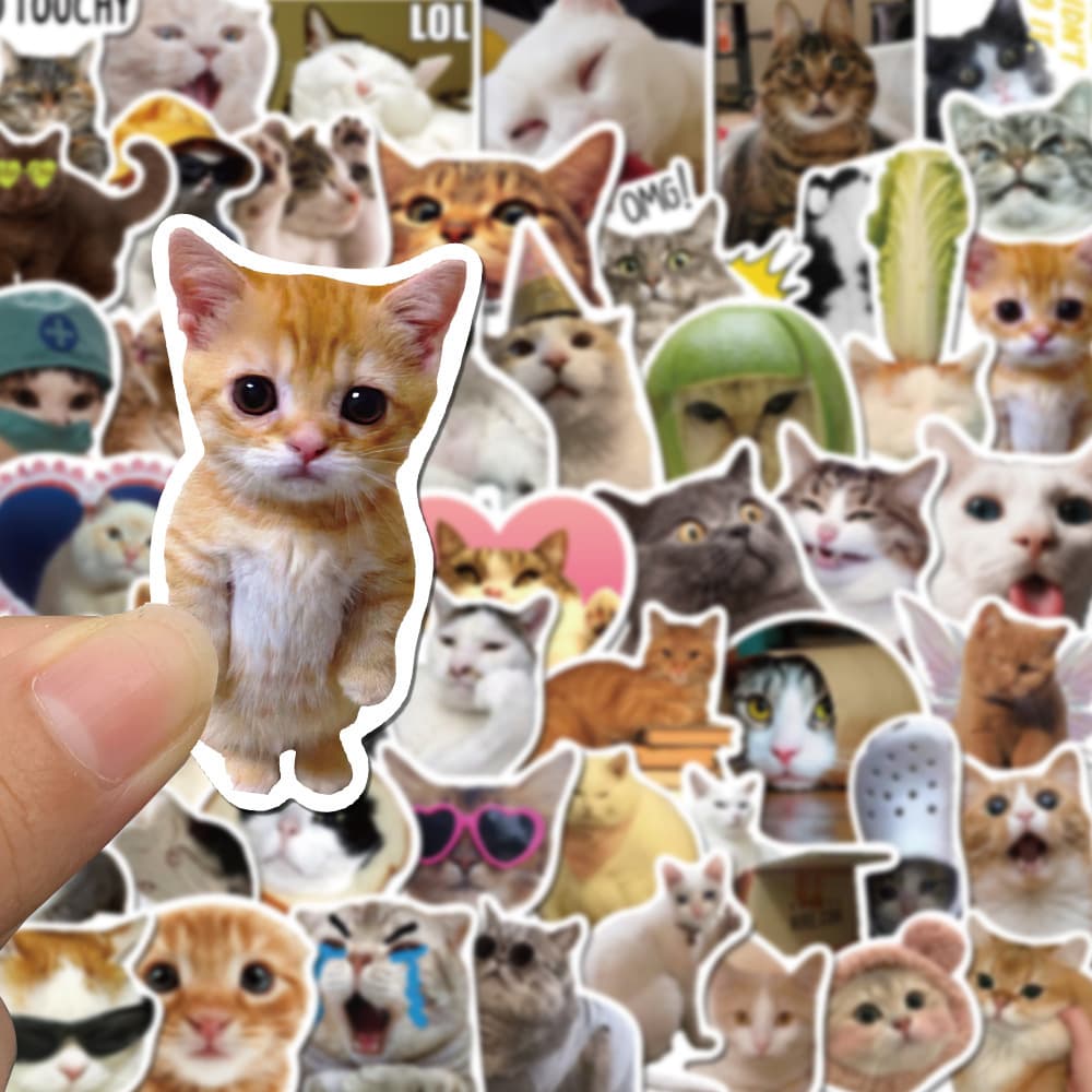 50pcs Cross-border New Trendy Funny Cat Stickers for Laptop Phone Case Decal Meme Cat Sticker