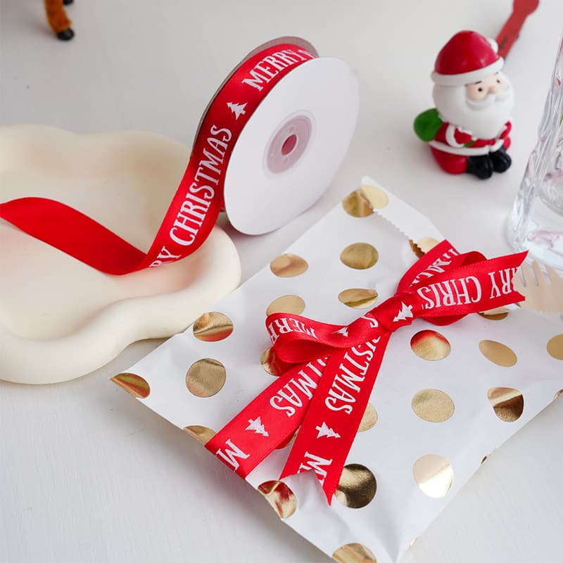25 Yards Cross-Border New Merry Christmas Red Ribbon for Christmas Tree Gift Bag Drawstring with